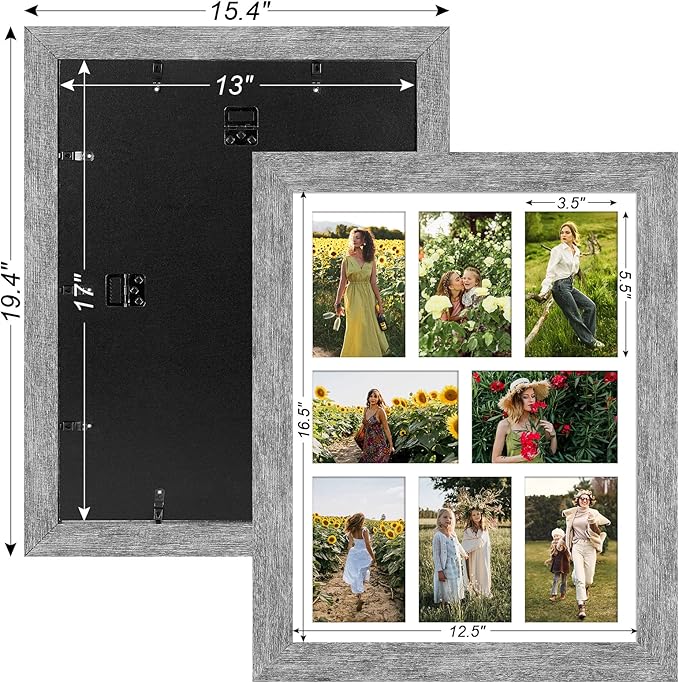 13x17 Picture Frame Display 8 opening 4X6 Picture Frame Collage,Multi Photo Frame with Mat,Plexiglass,Wall or Tabletop Decor,Grey Wood Grain
