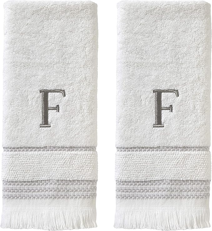 SKL Home Casual Monogram Hand Towel (2-Pack), F, 16x26, White