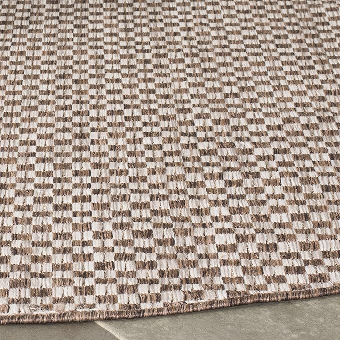 SAFAVIEH Washable Rug Outdoor Courtyard Collection - 5'3" Round, Light Brown & Light Grey, Non-Shedding & Easy Cleaning, Ideal for Patio, Backyard, Mudroom (CY8653-36321)