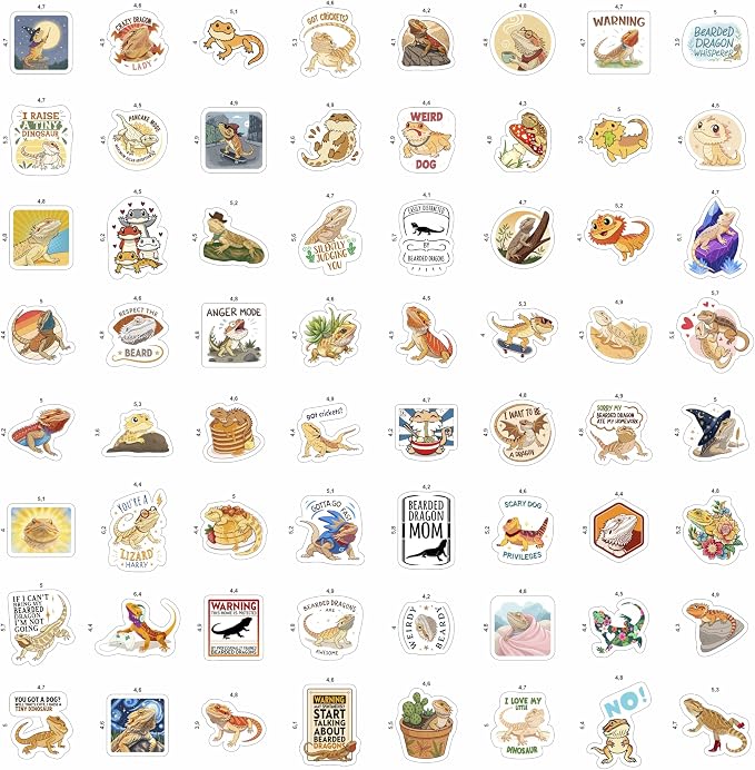 100Pcs Bearded Dragon Stickers for Water Bottle - Bearded Dragon Party Supplies - Gift for Women & Men