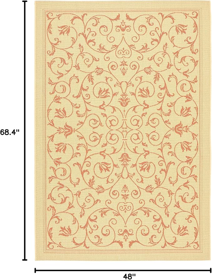 SAFAVIEH Washable Rug Outdoor Courtyard Collection - 4' x 5'7", Natural & Terracotta, Non-Shedding & Easy Cleaning, Ideal for Patio, Backyard, Mudroom (CY2098-3201)