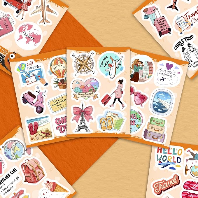 100Pcs Travel Stickers for Girls Luggage, for Water Bottle - Traveling Scrapbook Stickers and Decals - Cute Travel Journaling Decals - Traveling Girly Gifts