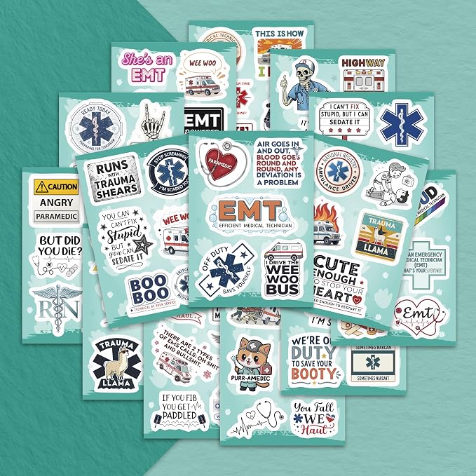 100Pcs Emergency Medical Technician Stickers for Water Bottle - Funny EMT Stickers and Decals - EMT Gifts, Party Decorations - Gift for Women & Men