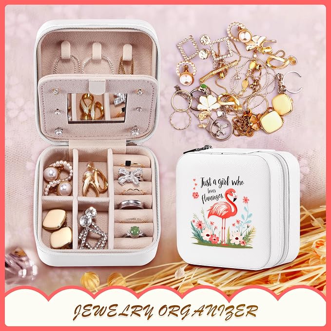 Flamingo Jewelry Box, Gifts For Women Teens Girls, Pink Flamingo Lovers Themed Stuff Items Accessories Things Merchandise Decor Merch, Travel Ring Earrings Necklace Organizer Holder!