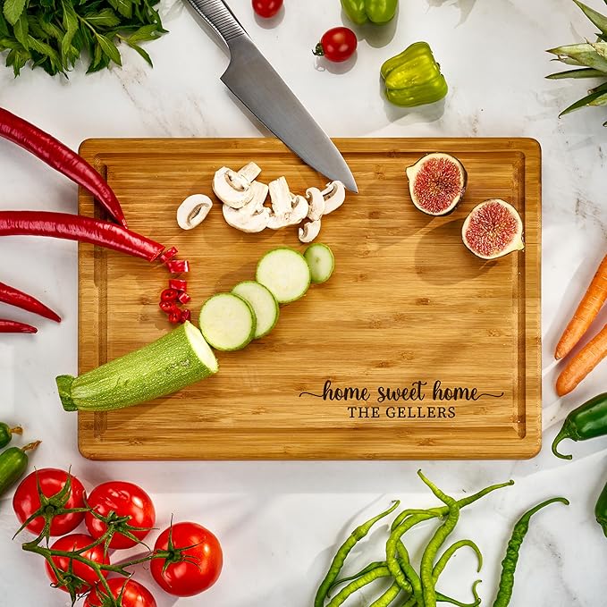 AWESOMETIK Engraved Bamboo Cutting Board – Personalized Charcuterie Board for Brides, Parents, Couples & Special Occasions