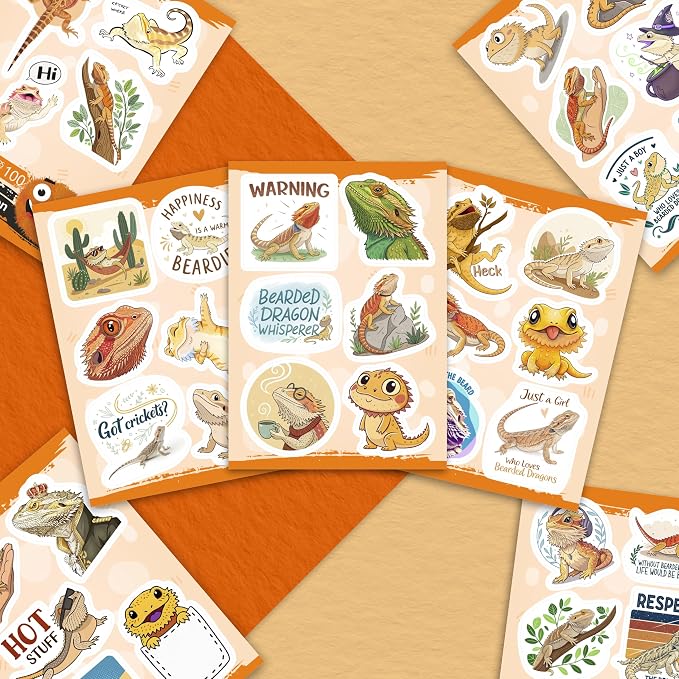 100Pcs Bearded Dragon Stickers for Water Bottle - Bearded Dragon Party Supplies - Gift for Women & Men