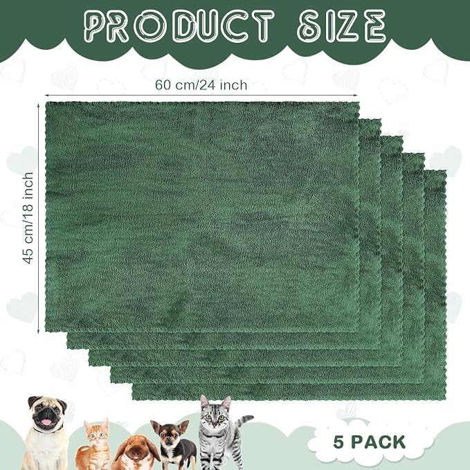 SmoothNovelty 5 Waterproof Guinea Pig Blankets, Dark Green, 18 x 24 Inch | Waterproof Pee Pad, Washable Coral Fleece Cage Liner, Absorbent Bedding Mat, for Guinea Pig Rabbit Hamster