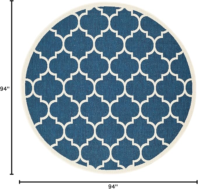 SAFAVIEH Washable Rug Outdoor Courtyard Collection - 7'10" Round, Navy & Beige, Non-Shedding & Easy Cleaning, Ideal for Patio, Backyard, Mudroom (CY6914-268)