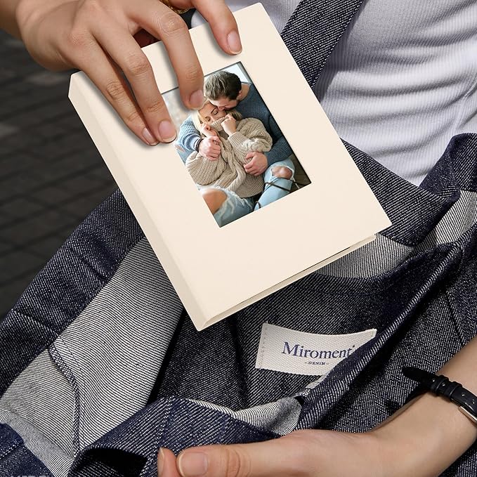 2 Pack Photo Album Holds 48 Pockets with Linen Cover and Customizable Window, Fits 4x6 Photos, Archival Black Pages, Beige