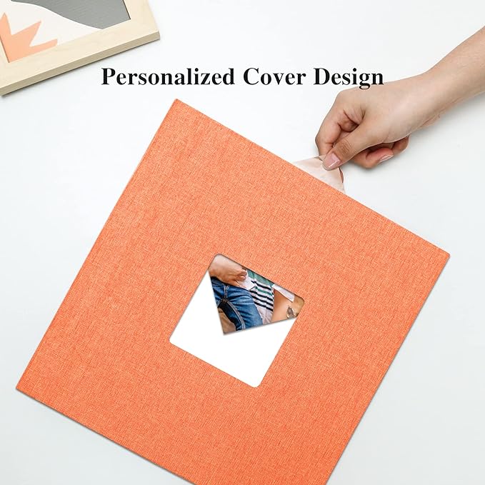 Vienrose Large Photo Album Self Adhesive for 4x6 8x10 Pictures Linen Scrapbook Album DIY 60 Blank Pages with A Metallic Pen Orange