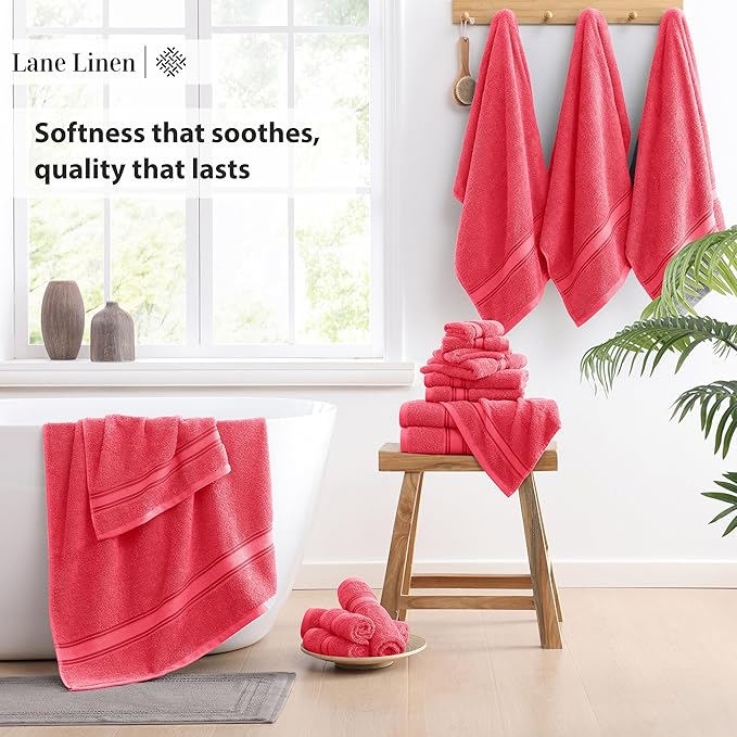 LANE LINEN Towels for Bathroom – 18 Pack, 100% Ring-Spun Cotton, Zero Twist, 6 Bath, 6 Hand Towel & 6 Wash Cloths, Highly Absorbent, Luxury Hotel & Spa Quality, Machine Washable – Honeysuckle