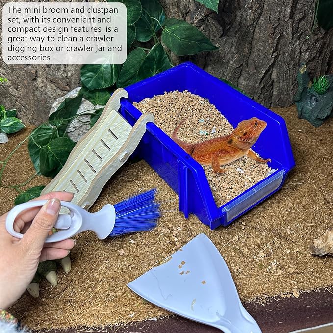 Reptile Digging Box Plastic Leopard Gecko Burrowing Habitat Hide Box with Wooden Ladder Compatible with Terrariums Tailored for Juvenile Bearded Dragons and Snake in Compact Setups (Blue)