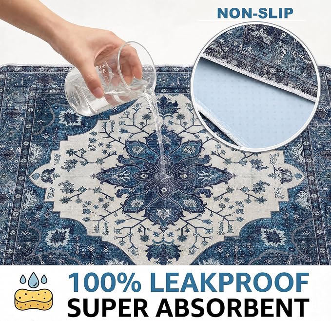 Washable Pee Pads for Dogs,Great Urine Absorbent Reusable Puppy Training Pads,Waterproof,Leak-Proof & Non-Slip Potty Pads for Whelping,Crate,Playpen,Bed.(Dark Navy Floral,24"x36")