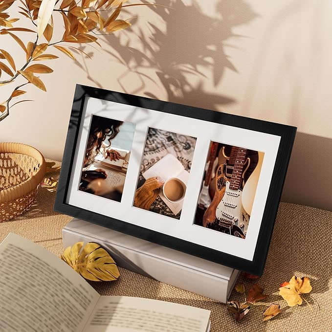 Vittanly 8x14 Picture Frames Collage Wall Decor, Displays 3Pcs 4x6 Pictures with Mat or 1Pcs 8x14 without Mat, Collage Picture Frame for Horizontal or Vertical Display, Black, 1 Pack