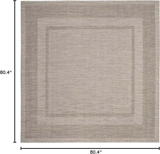SAFAVIEH Washable Rug Outdoor Courtyard Collection - 6'7" Square, Beige & Brown, Non-Shedding & Easy Cleaning, Ideal for Patio, Backyard, Mudroom (CY8477-36312)