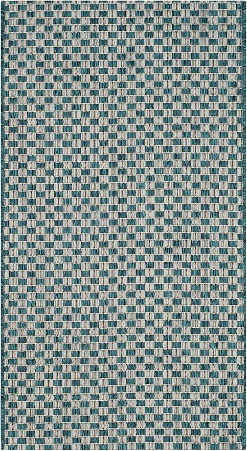 SAFAVIEH Washable Rug Outdoor Courtyard Collection - 2'3" x 5', Turquoise & Light Grey, Non-Shedding & Easy Cleaning, Ideal for Patio, Front Door, Entryway, Mudroom, Doormat (CY8653-37221)