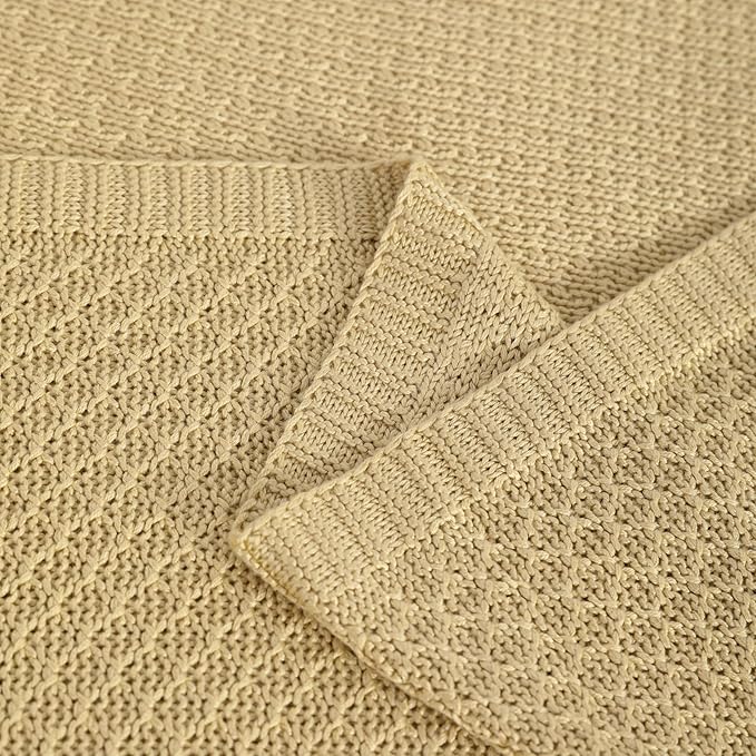 NTBAY Cable Knit Cooling Throw Blanket, Soft and Breathable Throw Blanket 51x67 Inches Made from Rayon Derived from Bamboo for Couch, Sofa, Nap, Khaki