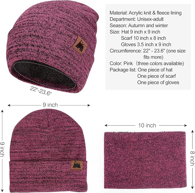 mysuntown Winter Beanie Hat Scarf and Touch Screen Gloves 3-Piece Set, 2025 Cold Weather Knit Fleece Lined Warm Unisex Sets