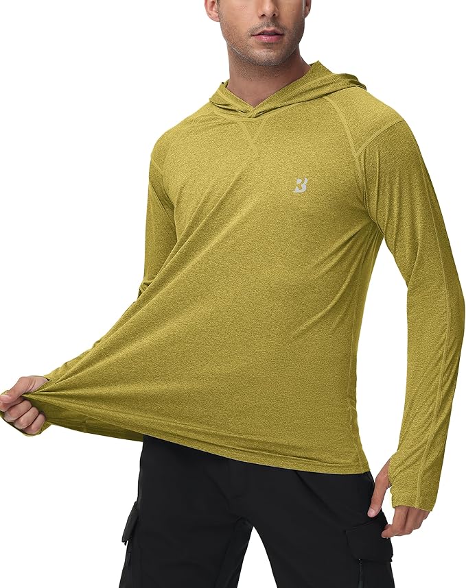 Roadbox Mens UPF 50+ Fishing Shirts, Long Sleeve UV Sun Hoodie, Hiking Running Swim Athletic Workout Shirt