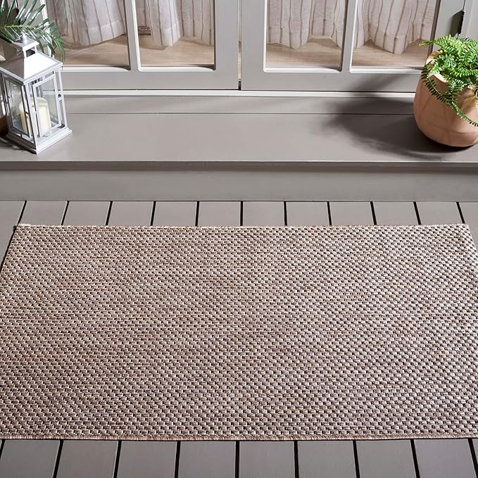 SAFAVIEH Washable Rug Outdoor Courtyard Collection - 2'7" x 5', Natural & Black, Non-Shedding & Easy Cleaning, Ideal for Patio, Backyard, Mudroom (CY8521-37312)