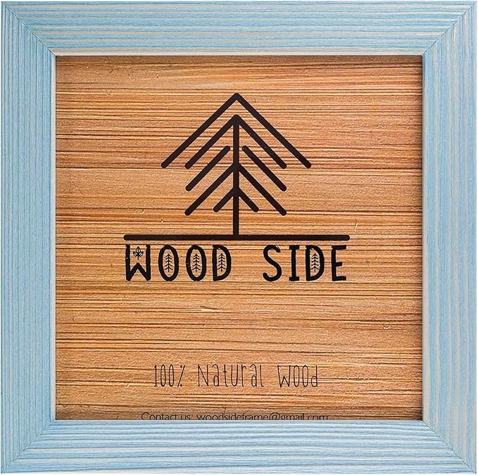 Rustic Wooden Square Picture Frames 8x8 - Set of 2 -100% Natural Eco Distressed Wood with Real Glass for Wall Mounting and Tabletop Photo Frame - Blue Turquoise