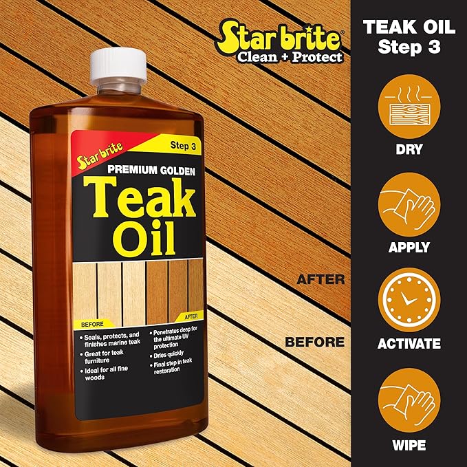 STAR BRITE Teak Kit - Restore Decks, Patio, Outdoor Furniture, Boats & Fine Wood - Marine Grade Teak Cleaner & Brightener Set with Premium Golden Teak Oil Finish - Renew, Refinish & Protect (081202)