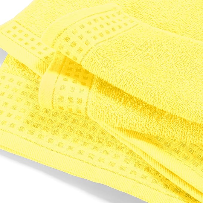 GLAMBURG Ultra Soft Cotton 6 -Piece Hand Towel Set 16x24 Inch, Ideal for use in Bathroom, Kitchen, Gym, Spa & General Cleaning, Compact & Lightweight Multi Purpose Hand Towels - Lime Yellow