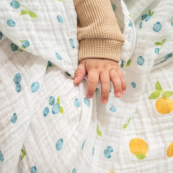 aden + anais Boutique Organic Swaddle Blanket 4-Pack – 100% Organic Cotton Muslin, Large, Soft, Breathable Receiving Blankets for Infants – Lightweight Multi-Use Baby Swaddles, Fresh Fruit