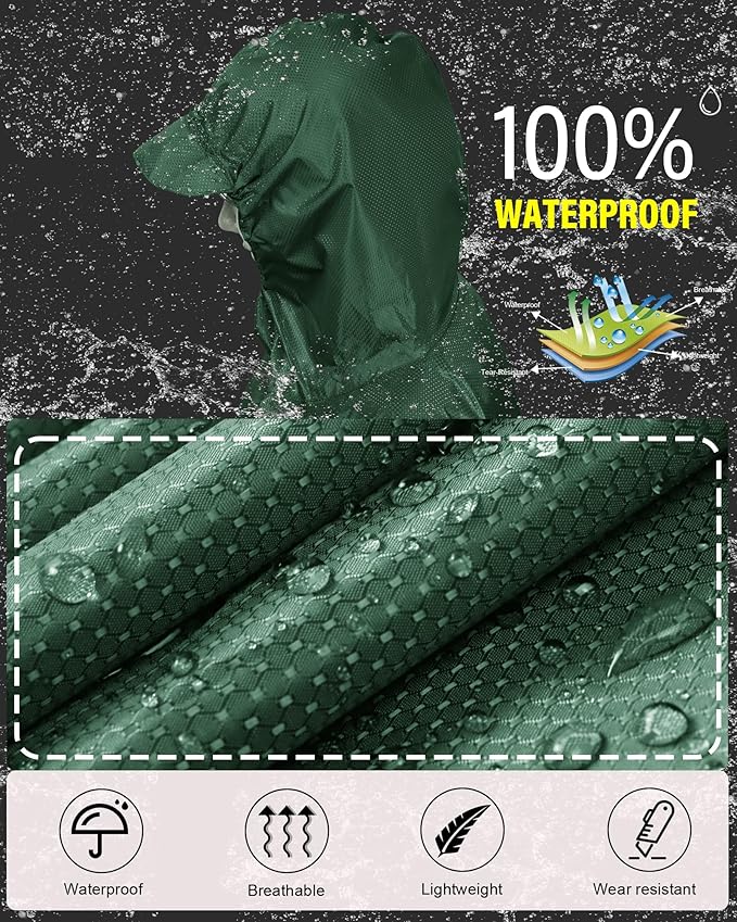 iCreek Hooded Rain Poncho Packable Unisex Raincoat Jacket with Pocket Waterproof Lightweight for Hiking, Camping, Outdoor