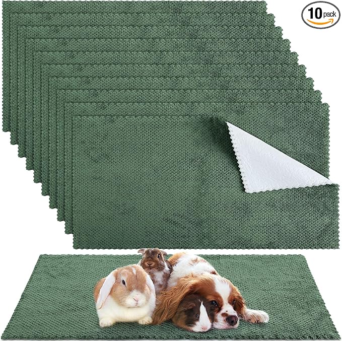 VitalCozy 10 Pcs Guinea Pig Cage Liners Washable Rat Bedding for Guinea Pigs Controlling Absorbent Waterproof Pee Pads Blanket for Rabbits Hamster Small Animal Chinchilla(Grid,14x28 Inch,Dark Green)
