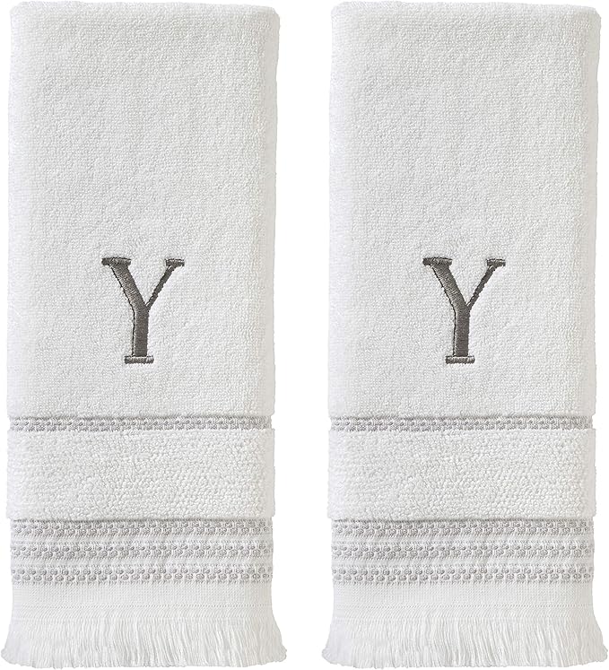 SKL Home Casual Monogram Hand Towel Set, Y, 16x26, White 2 Count