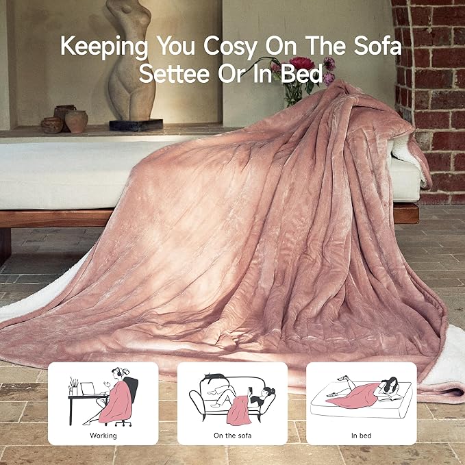 GOTCOZY Heated Blanket King Size - Electric Blankets with Dual Controller 6 Heating Level & 10 Hour Auto Off Heating Blanket, ETL Certified (100X90 Inch Rose Dust)