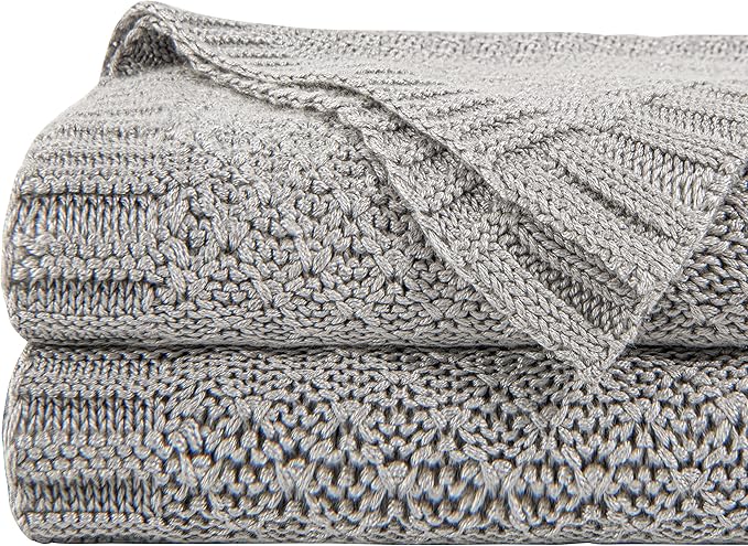 NTBAY Cable Knit Cooling Bed Blanket, Soft and Breathable Oversized Twin Bed Blanket 60x80 Inches Made from Rayon Derived from Bamboo for Bedroom, Travel, Silver Grey