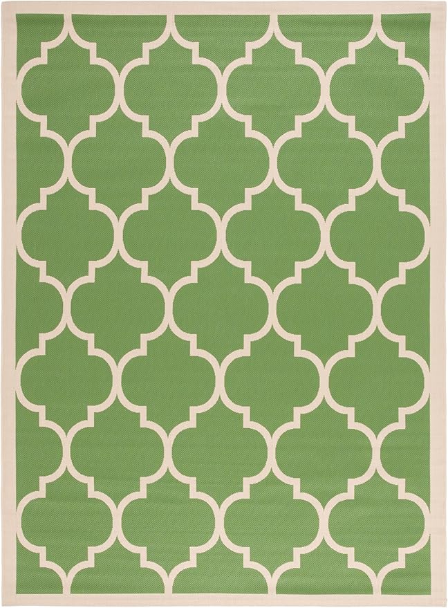 SAFAVIEH Washable Rug Outdoor Courtyard Collection - 9' x 12', Green & Beige, Non-Shedding & Easy Cleaning, Ideal for Patio, Backyard, Mudroom (CY6914-244)