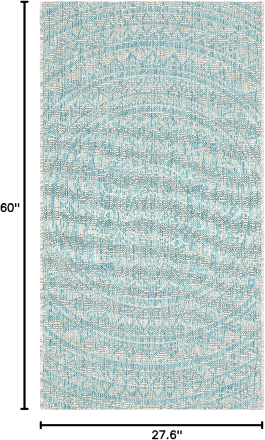 SAFAVIEH Washable Rug Outdoor Courtyard Collection - 2'3" x 5', Light Grey & Aqua Blue, Non-Shedding & Easy Cleaning, Ideal for Patio, Front Door, Entryway, Mudroom, Doormat (CY8734-37112)