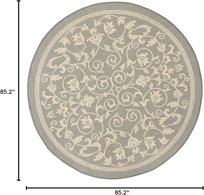 SAFAVIEH Washable Rug Outdoor Courtyard Collection - 7'10" Round, Grey & Natural, Non-Shedding & Easy Cleaning, Ideal for Patio, Backyard, Mudroom (CY2098-3606)