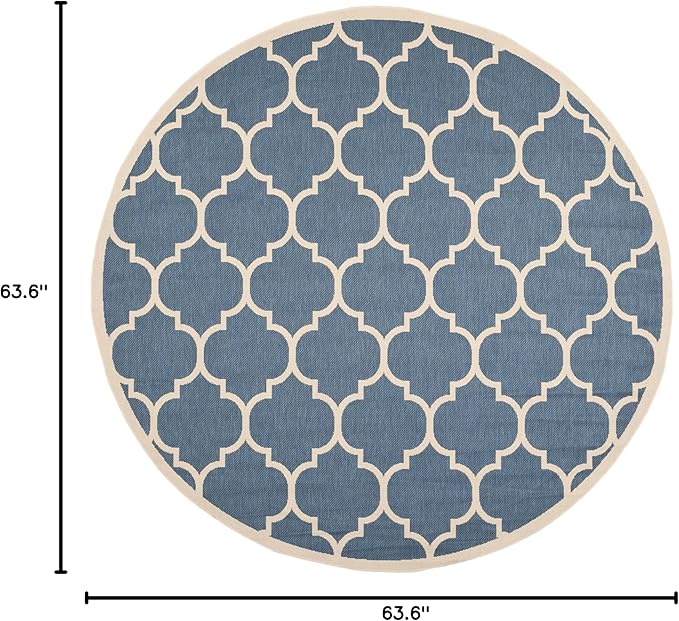 SAFAVIEH Washable Rug Outdoor Courtyard Collection - 5'3" Round, Blue & Beige, Non-Shedding & Easy Cleaning, Ideal for Patio, Backyard, Mudroom (CY6914-243)