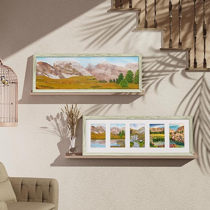 Vittanly 8x24 Collage Picture Frame, Displays 5Pcs 4x6 Pictures with Mat or 1Pcs 8x24 without Mat, Picture Frames Collage Wall Decor for Horizontal or Vertical Display, Driftwood, 1 Pack