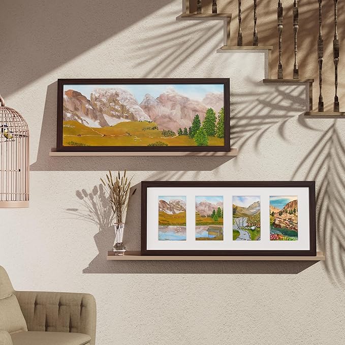 Vittanly 8x20 Collage Picture Frame, Displays 4Pcs 4x6 Pictures with Mat or 1Pcs 8x20 without Mat, Picture Frames Collage Wall Decor for Horizontal or Vertical Display, Brown, 1 Pack