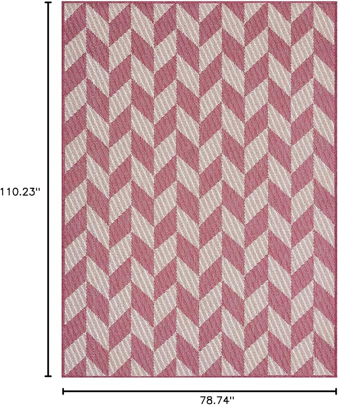 Nicole Miller New York Patio Country Calla Contemporary Herringbone Indoor/Outdoor Area Rug, Pink/Ivory , 6'6"x9'2"