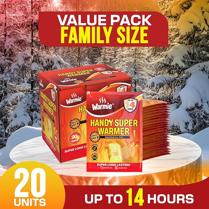 Warmie Super Warmer for Hand and Body | All Natural & Safe, Easy & Comfort, Instant & Quick Heat | Air Activated, Last-Longer, Bigger Size | Steady Heating for Cold Temperature, Odorless 20 Packs