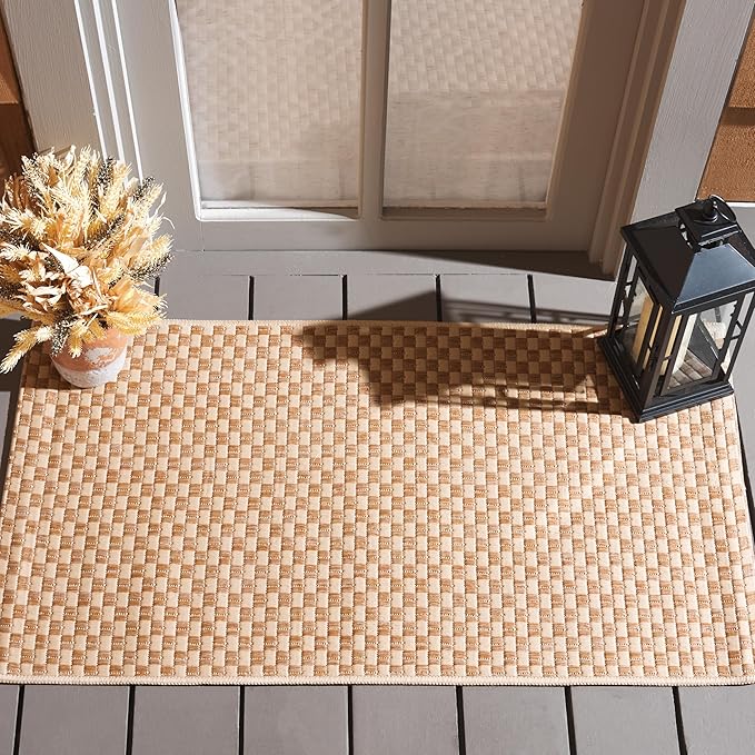 SAFAVIEH Washable Rug Outdoor Courtyard Collection - 2'3" x 5', Natural & Cream, Non-Shedding & Easy Cleaning, Ideal for Patio, Front Door, Entryway, Mudroom, Doormat (CY8653-03021)
