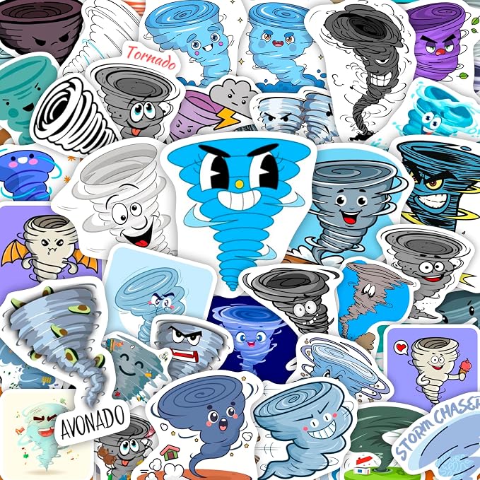100Pcs Tornado Stickers for Water Bottle and Laptop - Weather Party Supplies & Decorations, Waterproof Vinyl Storm Decals, Exciting Tornado Stickers Laptop Decals, Gifts for Women & Men
