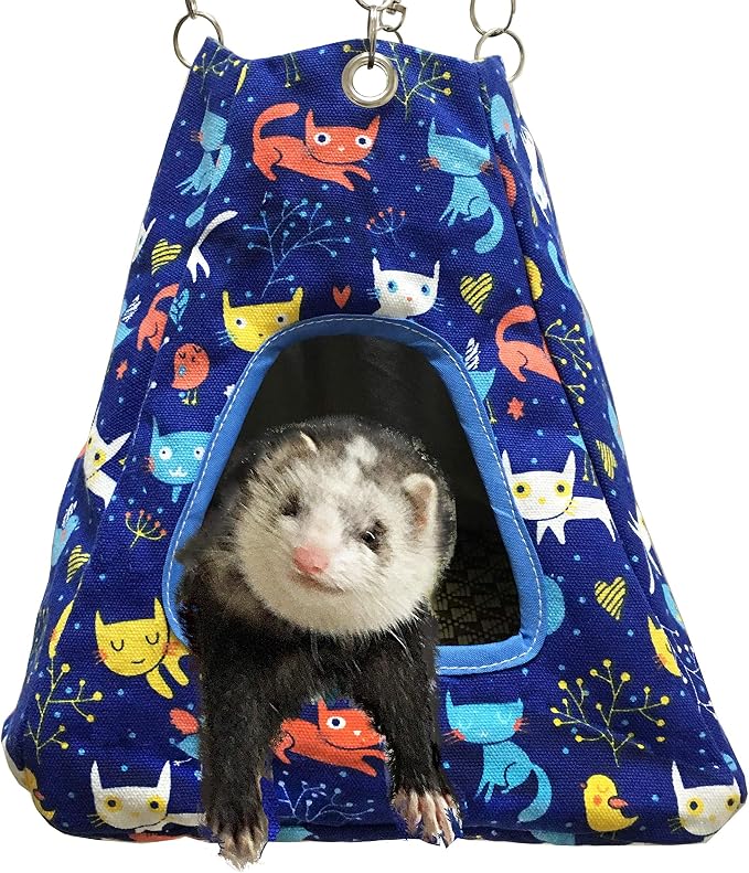 Small Animal Ferret Rat Guinea Pig Degu Gerbil Mice Hamster Chincilla Hammock Sleeper Cage Accessories (Blue Tent)
