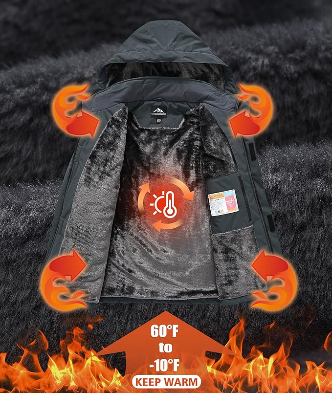 Mens Winter Snow Jacket Waterproof Ski Jackets Snowboard Rain Warm Coat Insulated Hood Fleece Lined