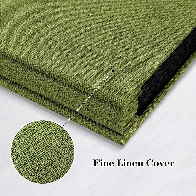 Mublalbum Small Photo Album 4x6 100 Photos Linen Cover Picture Book with Horizontal Pockets for Family Wedding Baby and Anniversary (Green)