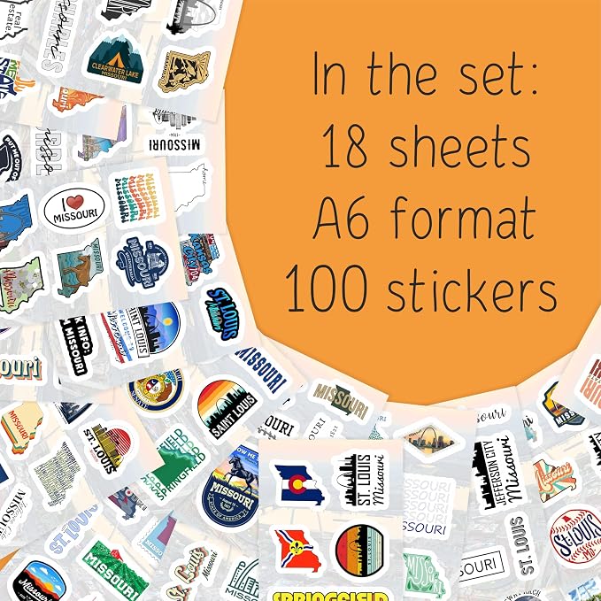 100Pcs Missouri Sticker for Water Bottle and Laptop - State Souvenirs, Decorations & Gifts, Waterproof Vinyl Decals, Gifts for Women & Men