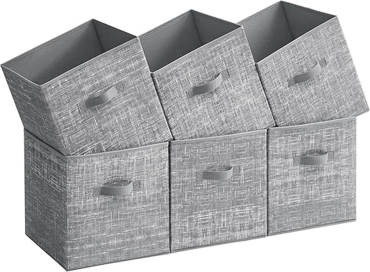 SONGMICS Storage Cubes, 13-Inch Non-Woven Fabric Bins with Double Handles, Set of 6, Closet Organizers for Shelves, Foldable, for Clothes, Cattail Gray UROB033G01