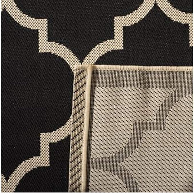 SAFAVIEH Washable Rug Outdoor Courtyard Collection - 4' Square, Black & Beige, Non-Shedding & Easy Cleaning, Ideal for Patio, Backyard, Mudroom (CY6918-226)