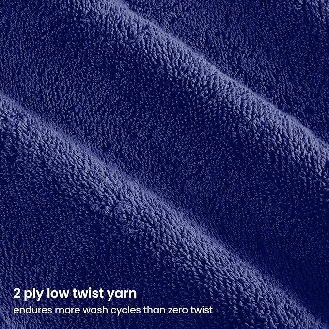 BIOWEAVES 100% Organic Cotton 700 GSM Plush Luxury Bath Towels for Bathroom 30" x 58" GOTS Certified - Navy Blue, Pack of 2